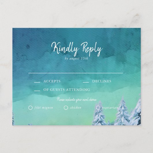 Elegant Blue Waterverf Winter Wedding RSVP Uitnodiging Briefkaart (Voorkant)