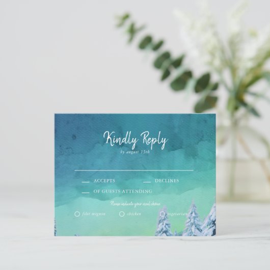 Elegant Blue Waterverf Winter Wedding RSVP Uitnodiging Briefkaart (Staand voorkant)