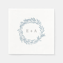 Elegant Blue Waterverf Wreater Monogram Wedding Servet