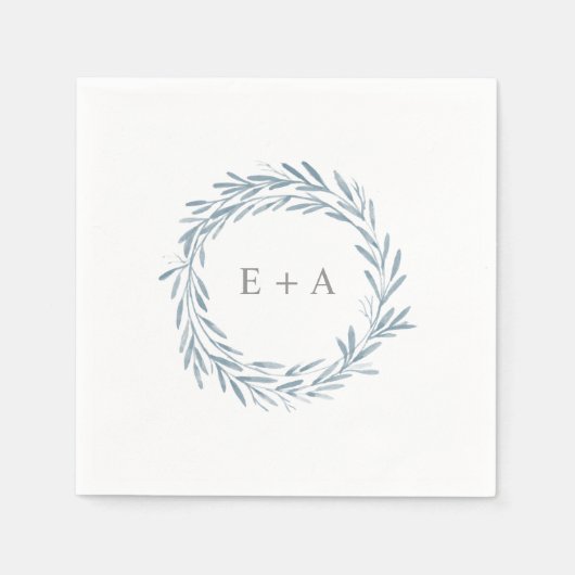 Elegant Blue Waterverf Wreater Monogram Wedding Servet (Voorkant)