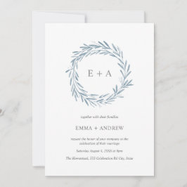 Elegant Blue Waterverf Wreath Wedding Invitation