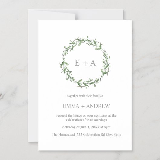 Elegant Blue Waterverf Wreath Wedding Magnetische Uitnodiging (Voorkant)