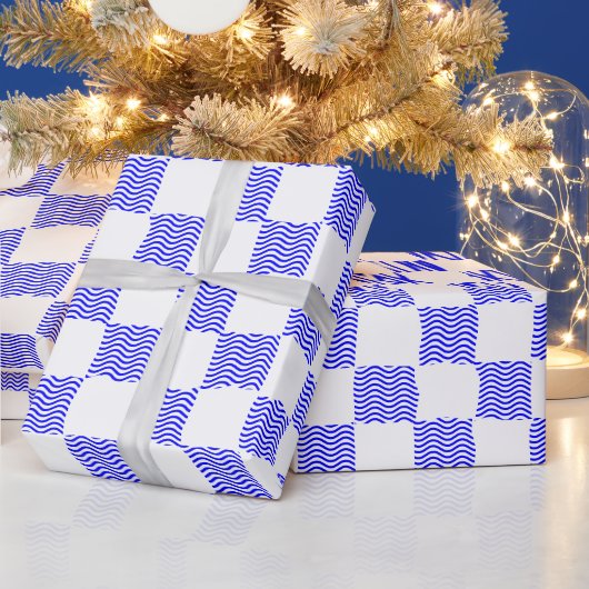 Elegant Blue Wave Checkerboard schilderij Cadeaupapier (Feestdagen)