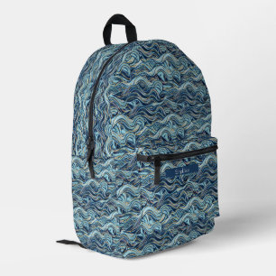 Elegant Blue Wave patroon met gouden accenten Bedrukte Rugzak