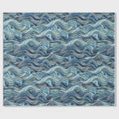 Elegant Blue Wave patroon met gouden accenten Cadeaupapier (Vlak)