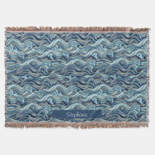 Elegant Blue Wave patroon met gouden accenten Deken (Voorkant)