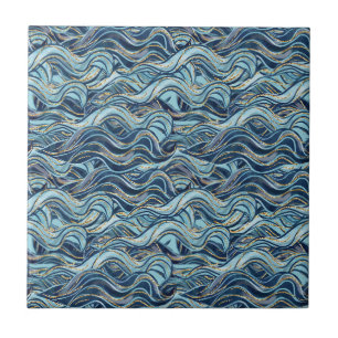 Elegant Blue Wave patroon met gouden accenten Tegeltje