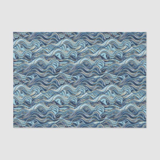Elegant Blue Wave patroon met gouden accenten Tissuepapier (Voorkant)