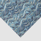 Elegant Blue Wave patroon met gouden accenten Tissuepapier (Detail)