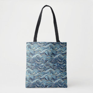Elegant Blue Wave patroon met gouden accenten Tote Bag
