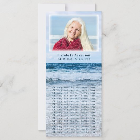 Elegant Blue Waves Funeral Memorial Photo Card (Voorkant)