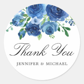 Elegant Blue Wedding Dank je wel voor de tovenaars Ronde Sticker