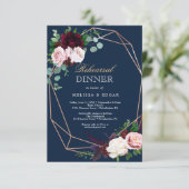 elegant blue wedding dinner invitation kaart (Staand voorkant)