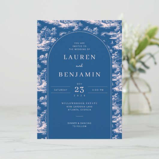 Elegant Blue Wedding Invitation Kaart (Staand voorkant)