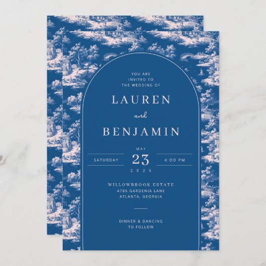 Elegant Blue Wedding Invitation Kaart (Voorkant / Achterkant)