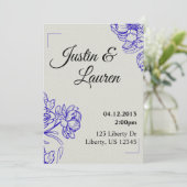 Elegant Blue Wedding Invitation Kaart (Staand voorkant)