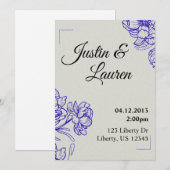 Elegant Blue Wedding Invitation Kaart (Voorkant / Achterkant)