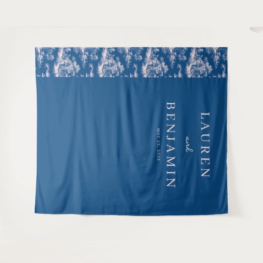 Elegant Blue Wedding Invitation Wandkleed (Voorkant (horizontaal))