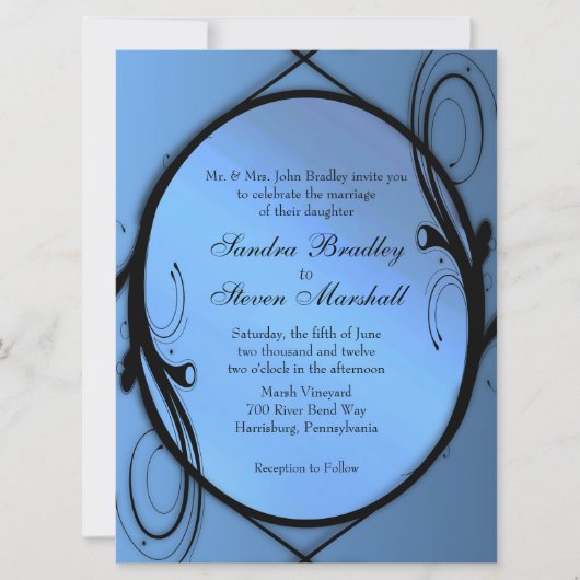 Elegant Blue Wedding Invitations Kaart (Voorkant)