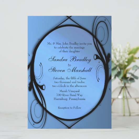 Elegant Blue Wedding Invitations Kaart (Staand voorkant)