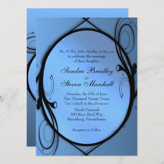 Elegant Blue Wedding Invitations Kaart (Voorkant / Achterkant)