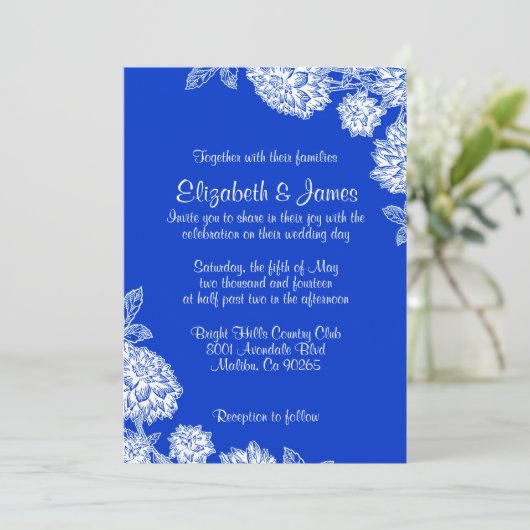 Elegant Blue Wedding Invitations Kaart (Staand voorkant)