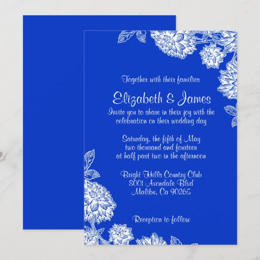 Elegant Blue Wedding Invitations Kaart (Voorkant / Achterkant)