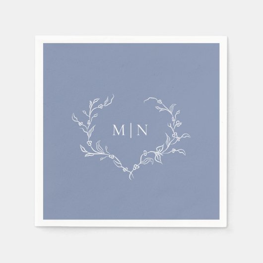 Elegant Blue Wedding Monogram Paper Napkin Servet (Voorkant)
