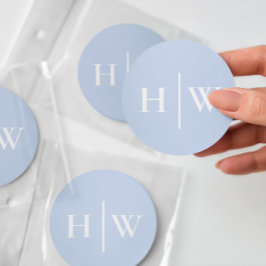 Elegant Blue Wedding Monogram Ronde Sticker