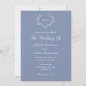 Elegant Blue Wedding Monogram Wreath Kaart (Voorkant)