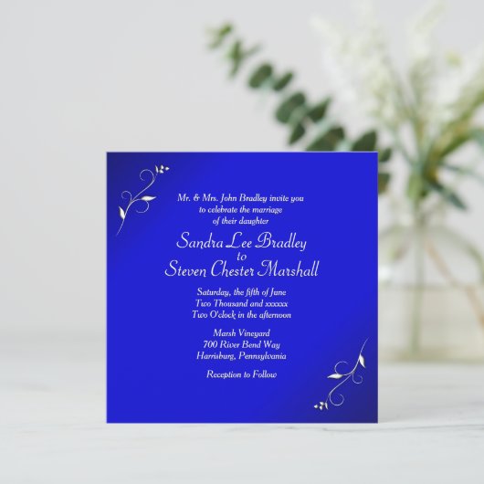 Elegant Blue Wedding Uitnodiging (Staand voorkant)