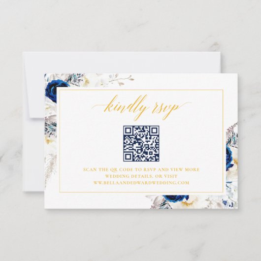 Elegant Blue Wedding Website RSVP QR Code Kaart (Voorkant)