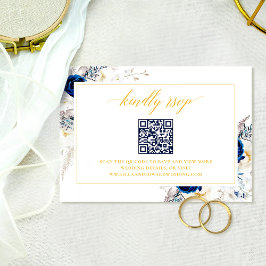 Elegant Blue Wedding Website RSVP QR Code Kaart