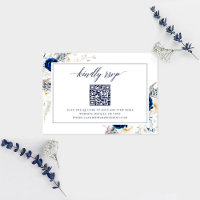 Elegant Blue Wedding Website RSVP QR Code Kaart