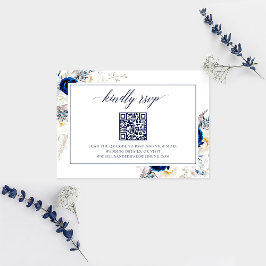 Elegant Blue Wedding Website RSVP QR Code Kaart