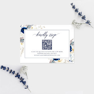 Elegant Blue Wedding Website RSVP QR Code Kaart