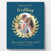 Elegant Blue Wedding Welcome Custom Photo Sign Fotoplaat (Voorkant)
