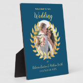 Elegant Blue Wedding Welcome Custom Photo Sign Fotoplaat (Zijkant)