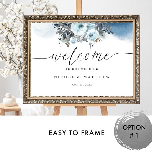 Elegant Blue Wedding Welcome Sign Poster
