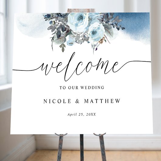 Elegant Blue Wedding Welcome Sign Poster