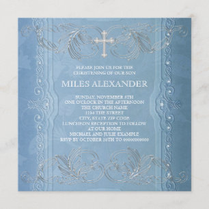 Elegant Blue White Baby Christening Kaart