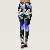Elegant Blue White Black Floral Leggings (Achterkant)