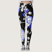 Elegant Blue White Black Floral Leggings (Voorkant)