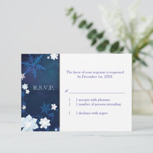 Elegant Blue & White Boho Winter Wedding RSVP (Staand voorkant)