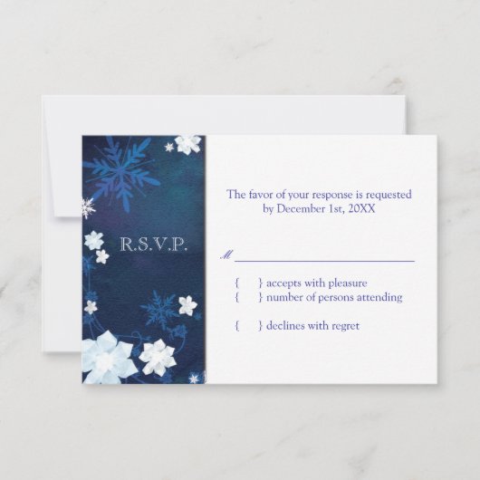 Elegant Blue & White Boho Winter Wedding RSVP Kaartje (Voorkant)