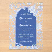 Elegant Blue & White Botanical Bird Wedding Acryl Uitnodigingen (Voorkant)