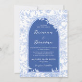 Elegant Blue & White Botanical Bird Wedding Kaart (Voorkant)