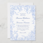 Elegant Blue & White Botanical Bird Wedding  Kaart (Voorkant)