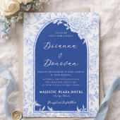 Elegant Blue & White Botanical Bird Wedding Kaart
