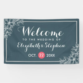 Elegant Blue White Botanical Floral Wedding Banner